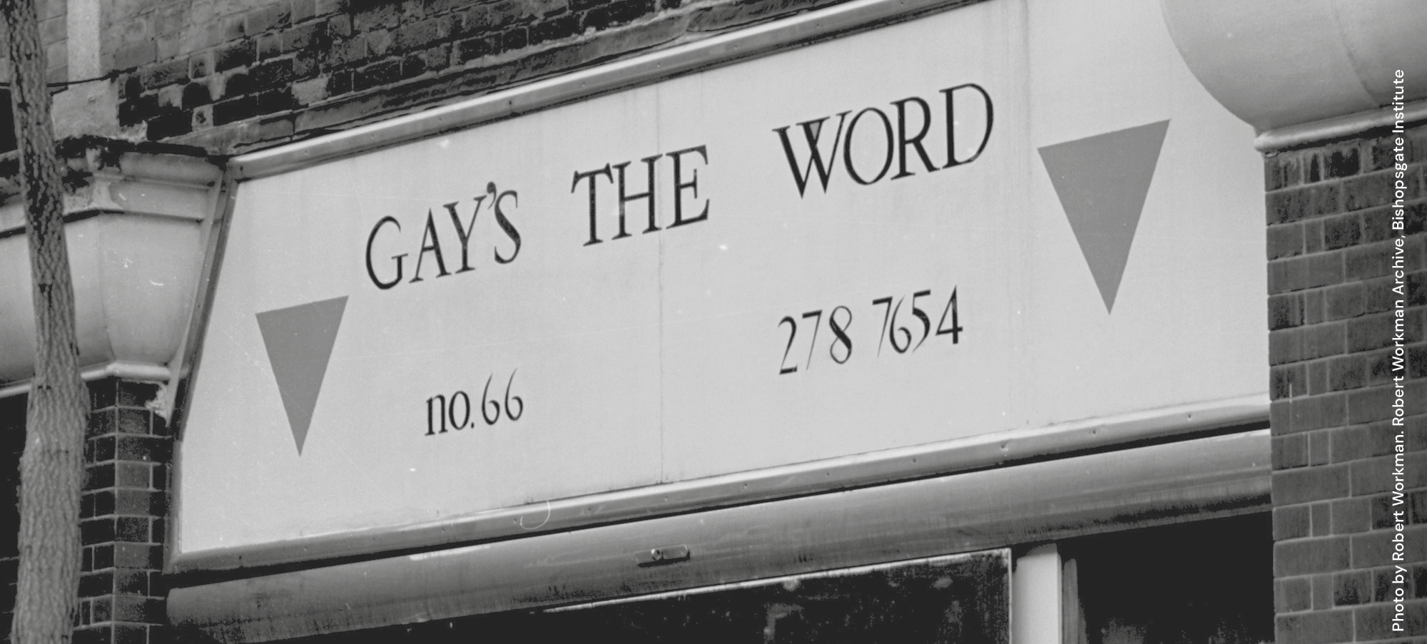 Storefront of Gay's the Word, photograph taken by Robert Workman. 