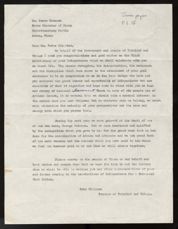 The letter is addressed to Christiansborg Castle in Accra, Ghana. It is written fully in type and not signed by hand. 