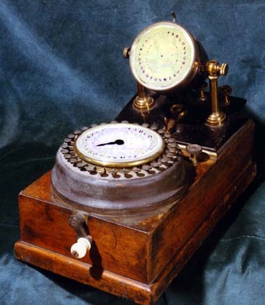 ABC Telegraph patented by Wheatstone and Cooke in 1840. It was the first commercial dial telegraph. Also known as the 'Communicator', this telegraph ushered in the age of private telegraphic communication. (Ref: K/PP107/11)