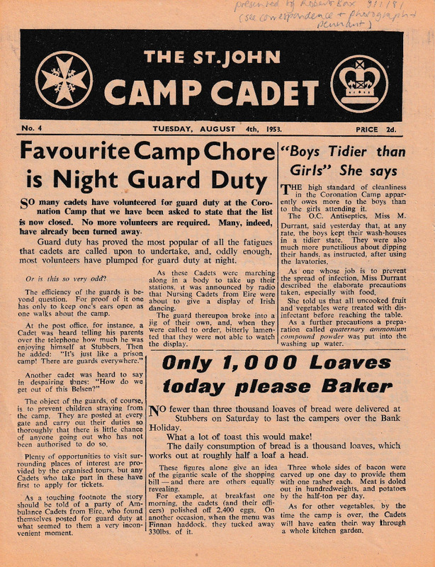 The St. John Camp Cadet No. 4 (Tuesday 4th August 1953)