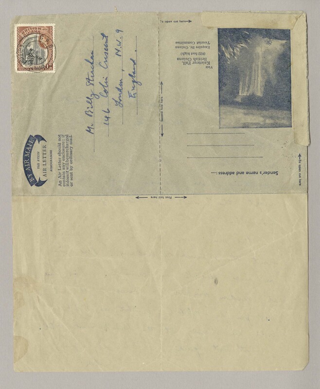 The back of the letter addressed to Billy Strachan's address in London