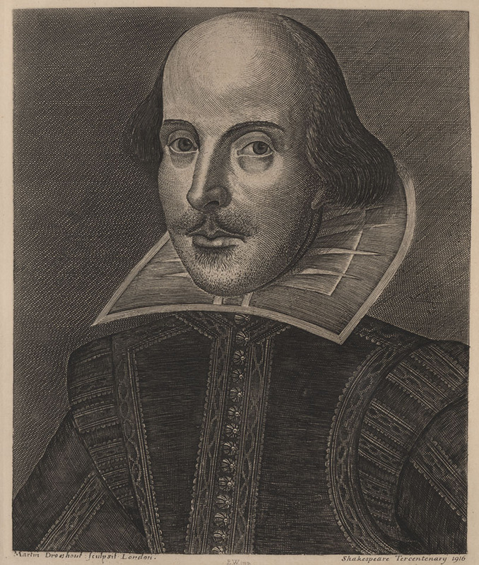 Droeshuot’s portrait of William Shakespeare. From: Israel Gollancz. A book of homage to Shakespeare. Oxford: Oxford University Press, 1916 [Miscellaneous Collection FOL. PR2925 G58]