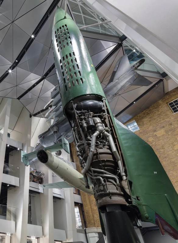 The V2 rocket on display at IWM London