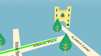 Simple virtual map showing Britton Street, Albion Place and St John's Lane.