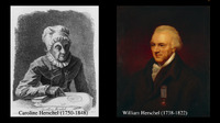 Sketch of Caroline Herschel (1750-1848) and painting of William Herschel (1738-1822).