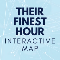 Text on a blue background reading Their Finest Hour Interactive Map.