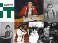 Collage of photographs showing a woman at various stages of her life, from childhood to adulthood, including formal events, casual moments, and professional settings.