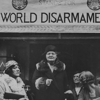 Margaret Bondfield, giving a speech for WILPF at the world disarmament conference in Geneva, 1932.
