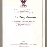 Invitation to reception at Imperial War Museum