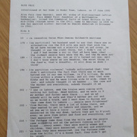Transcript (summarised) of interview with Alys Faiz [sound recording] made on 17 June 1995. Ref: OA3, India: A People Partitioned, DVDs & CDs, Box 4. © Andrew Whitehead